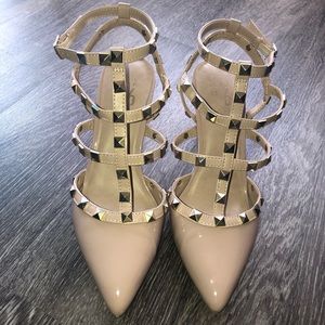 Nude studded heels